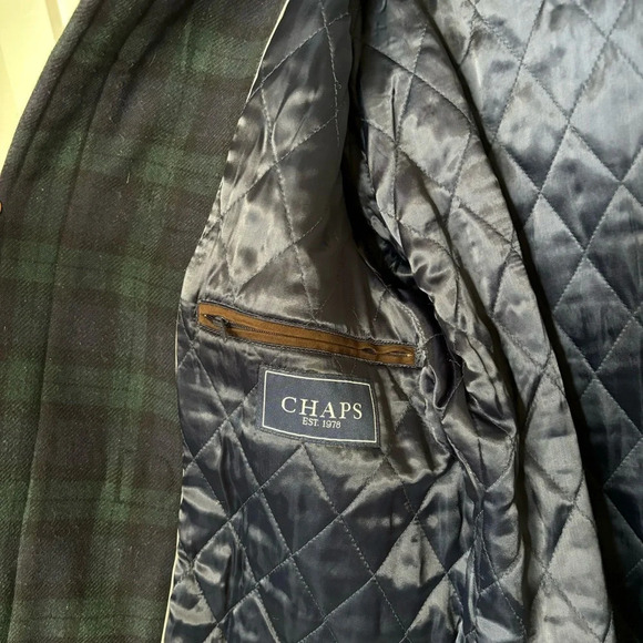 Vintage Chaps Ralph Lauren Wool Cashmere Tartan Duffle Coat Green Navy Blue 42 - Picture 5 of 6